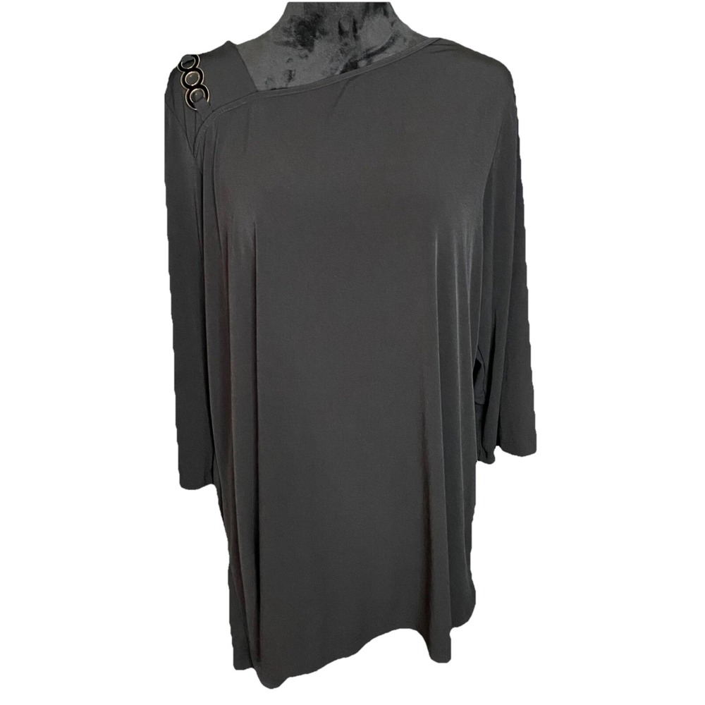 Susan Graver‎ Blouse 1X Black 3/4 Sleeve Tunic Glam Chic Edgy Minimalist